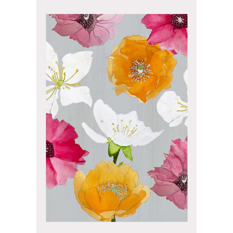 Reproduction d'art: Fleurs de cactus sur fond gris, H 22 po x l 17 po x P 0,1 po