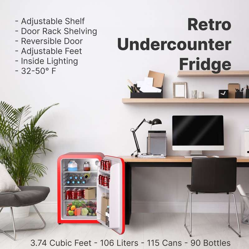 SnowLion Premium 106L Retro Style 3.74 Cu.ft. Freestanding Under-Counter Mini Fridge, Red