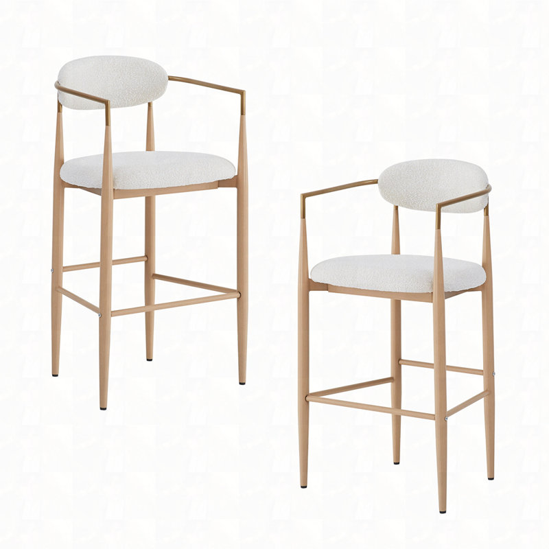Ensemble de 2 tabourets de bar rembourrés, Doré, Boucle - blanc
