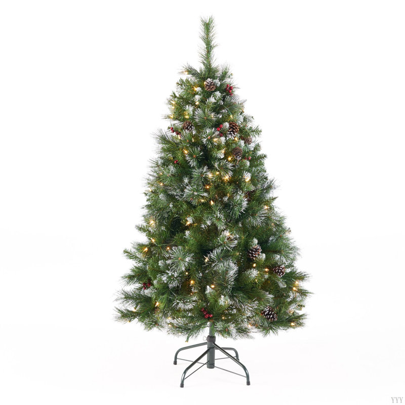 Glitter Bristle Mixed Hinged Tree With Red Berry And Pine Cones And 200 CL,407 Tips