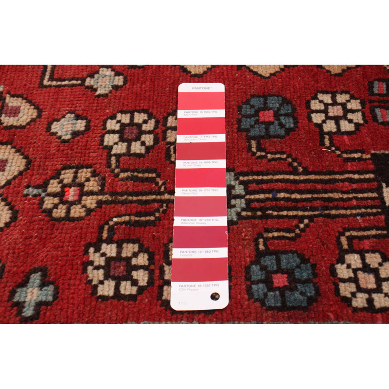 Tapis unique en laine noué à la main de style années 2000 de 4 pi x 6 pi 9 po en rouge / bleu / beige Alyrica