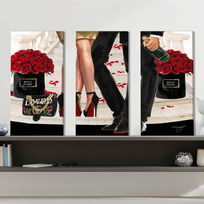 «Loved» par Jodi, ensemble de 3 reproductions d'art sur toile tendue, H 24 po x l 36 po x P 0,75 po