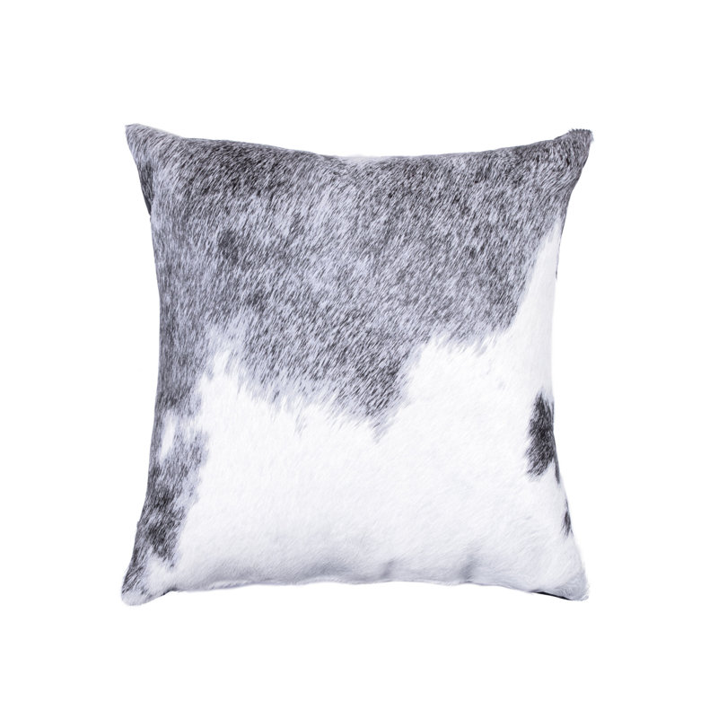 18" Grey and White Cowhide Throw Pillow