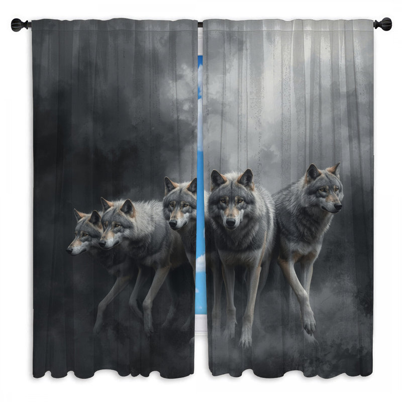 Rideaux obscurcissant gris Wolves dans le brouillard, 40 po x 80 po - 2 panneaux, Transparent