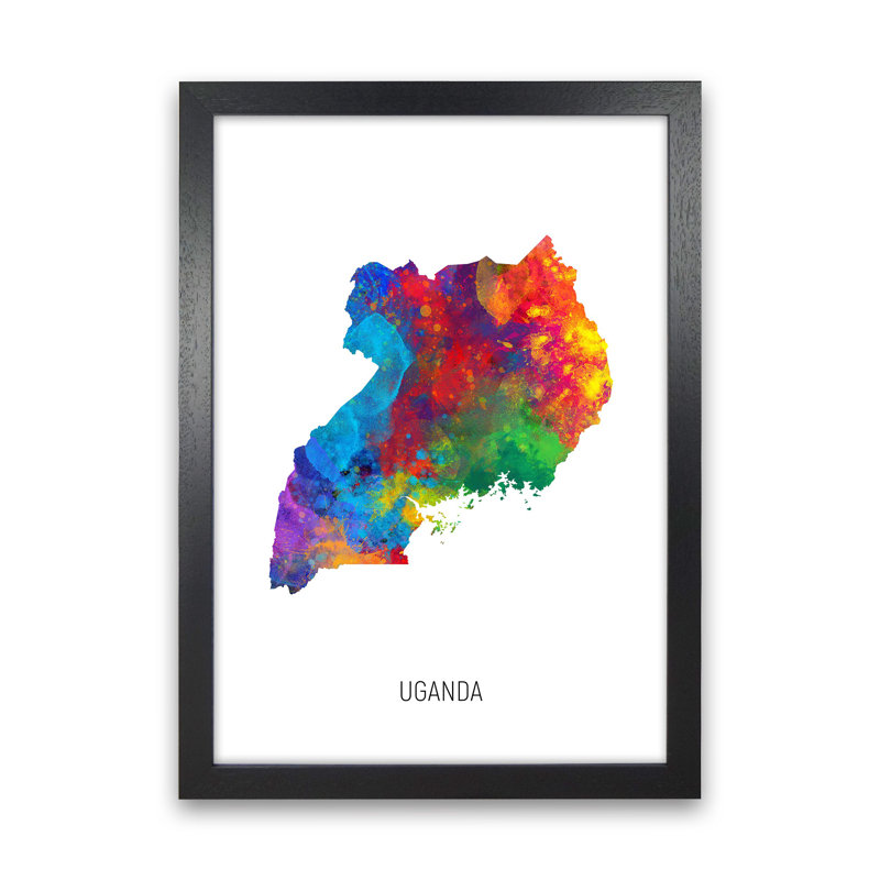 Uganda Watercolour Map by Michael Tompsett - 1 Piece Wall Art, 88cm H x 64cm W x 3cm D, Black Framed