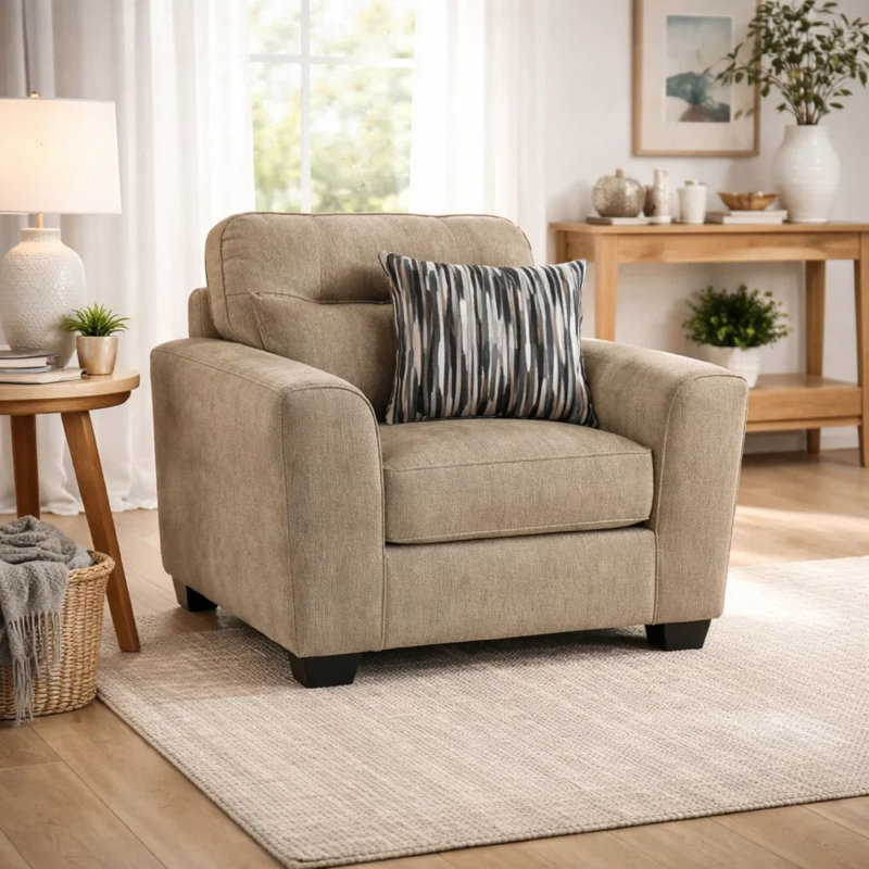 Fauteuil Oly surdimensionné avec 1 coussin décoratif, siège en polyester brun moka, Brun moka