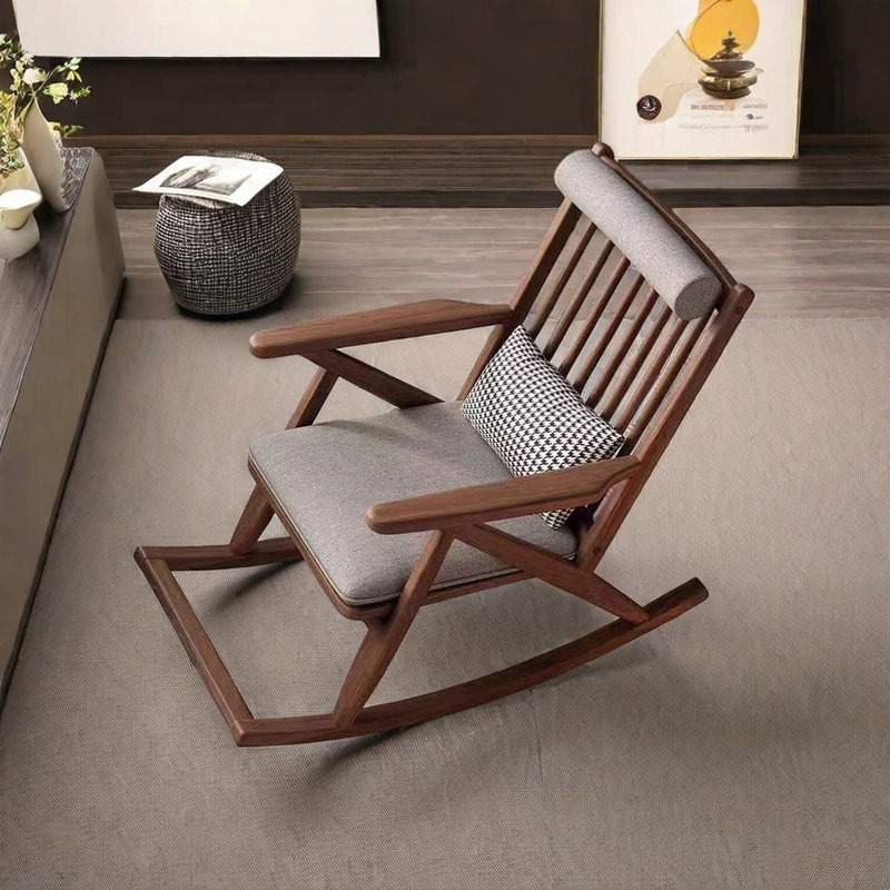 Chaise berçante en bois massif, Brun foncé