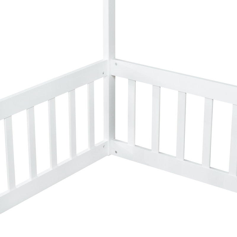 Bloomhouse Canopy Frame Floor Bed with Guardrails, Twin, White