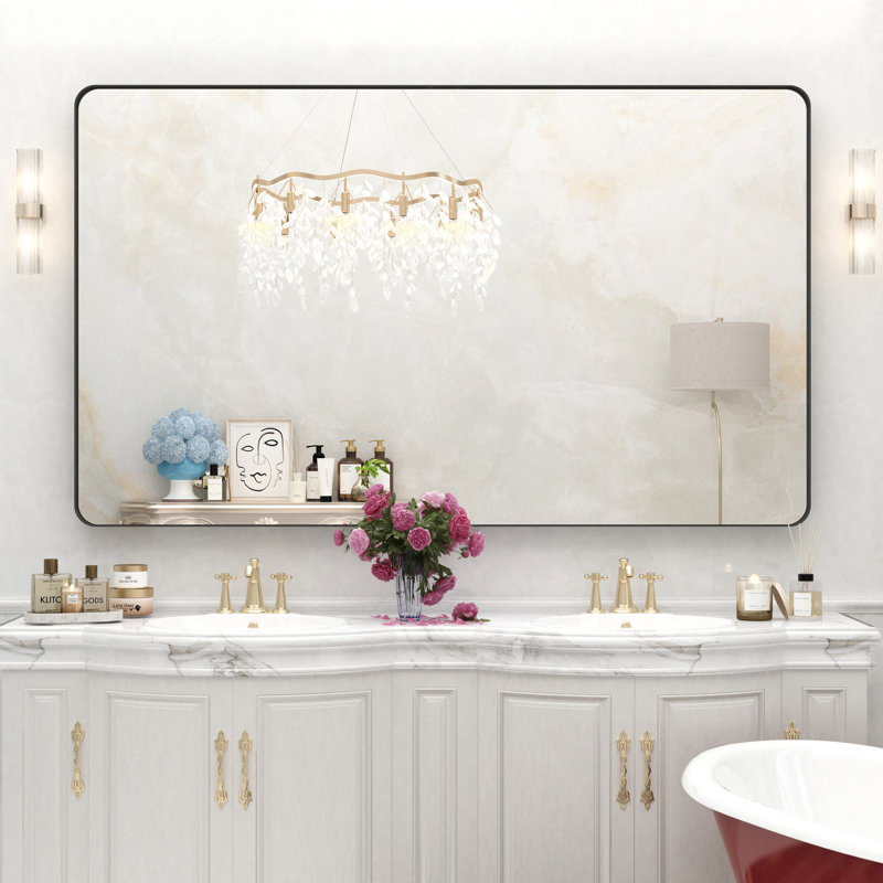 Miroir de salle de bain mural Premium Premium, 36 po x 60 po, Noir mat, Rectangulaire