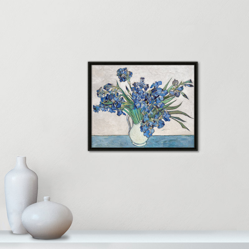 Imprimé iris bleu par Vincent Van Gogh, Cadre flottant espresso, Pas de tapis, H 21,5 po x l 17,5 po