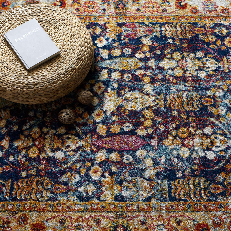 Modway Porch & Den Longwood Distressed Floral Lattice Area Rug, Rectangle 5' x 8'