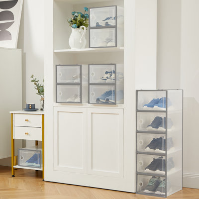 15 PCS Transparent Plastic Foldable Shoe Boxes, Stackable Shoe Storage Organizers with Lids for Closet