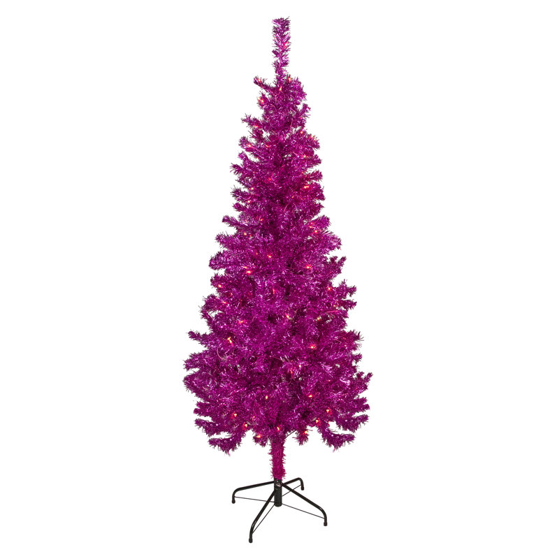4 Ft. Pink Pre-Lit Tinsel Artificial Christmas Tree With 70 Clear Lights