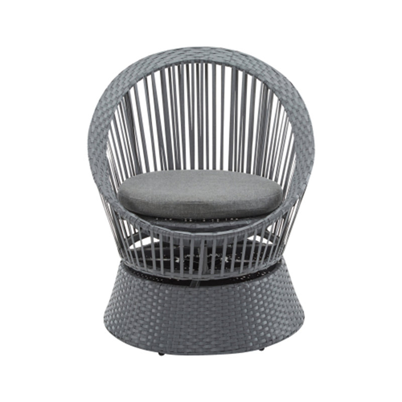  26.7" Modern Gray Swivel Wicker Lounge Chair with Rattan and Iron Frame, Featuring a Stylish Round Design, Perfect for Living Room, Patio, or Balcony Relaxation