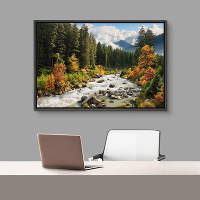 Autumn Fall Vibrant Tree Forest River Nature Wildernes - Photograph on Canvas