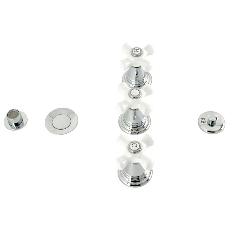Victorian Three-Handle Widespread Vertical Bidet Faucet, Polished Chrome