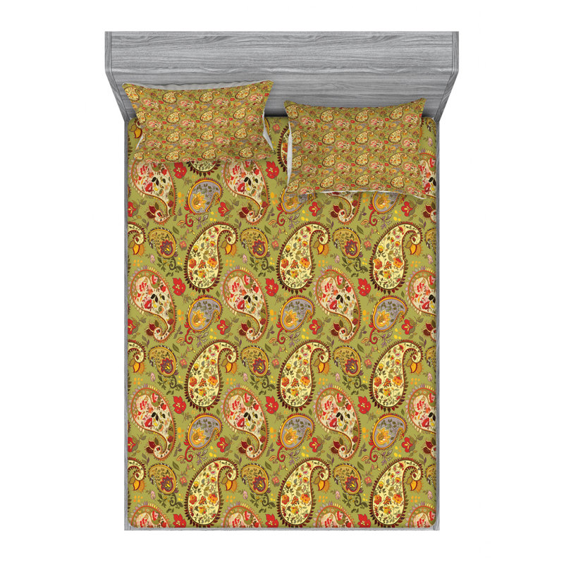 Microfiber Paisley Sheet Set, Queen Sheet Set + Fitted Sheet + 2 Pillowcases