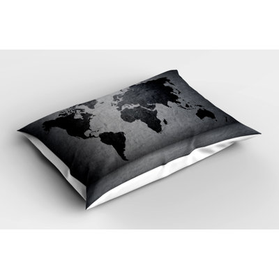 Ambesonne Dark Grey Pillow Sham 2 Pack World Map on Wall Grey Black -  pil-2_50493_36x20