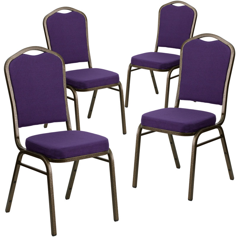 Chaise de banquet empilable Oliverson, Cadre noir, Tissu mauve, 4