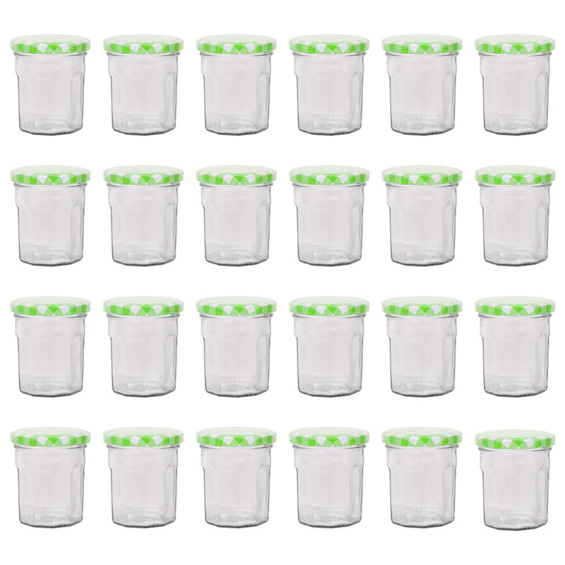 Argon Tableware Glass Jam Jars with Lids, 150ml, Green Gingham