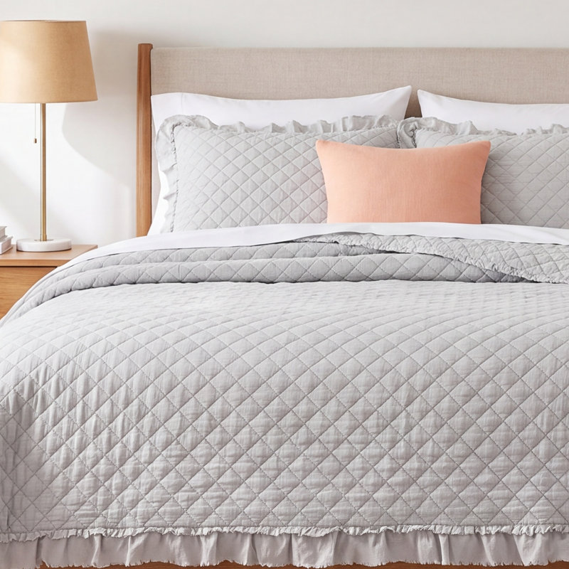 Bashira Modern & Contemporary Polyester Quilt, King Quilt + 2 King Shams, Light Grey