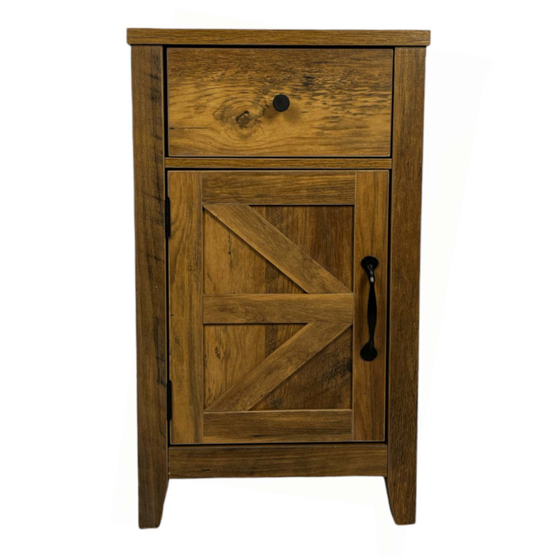 Chirles Farmhouse End Table With Charging Station, Night Stand With Barn Door And Drawer, Storage For Bedroom Living Room, Bedside Table