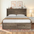 Grand lit escamotable Farmhouse avec station de charge et matelas pliable inclus, gris rustique