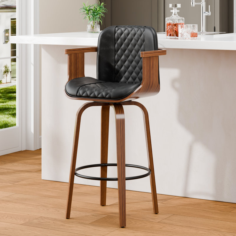 Tabouret de bar pivotant à dossier haut de 26 po avec repose-pieds, Noir, 1