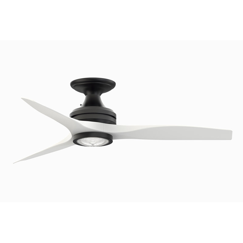 Spitfire 48 inch Flush Indoor/Outdoor Ceiling Fan with LED Light Kit - Black with Matte White blades, Black, Matte White
