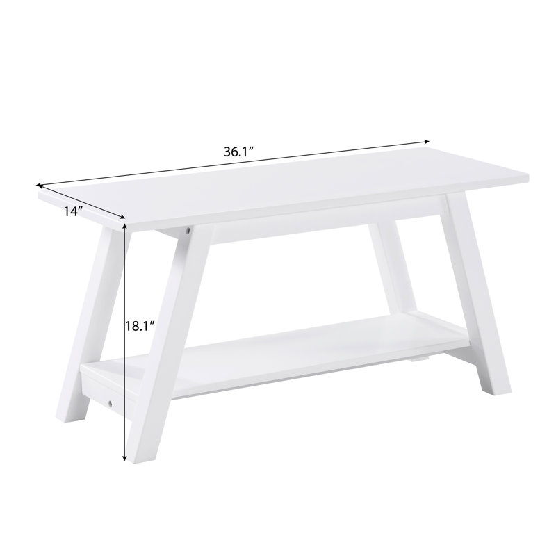 White Solid Wood Bench With Shelf - 36.01W X 14D 17.83H Versatile For Bedroom And Entryway Settings Practical