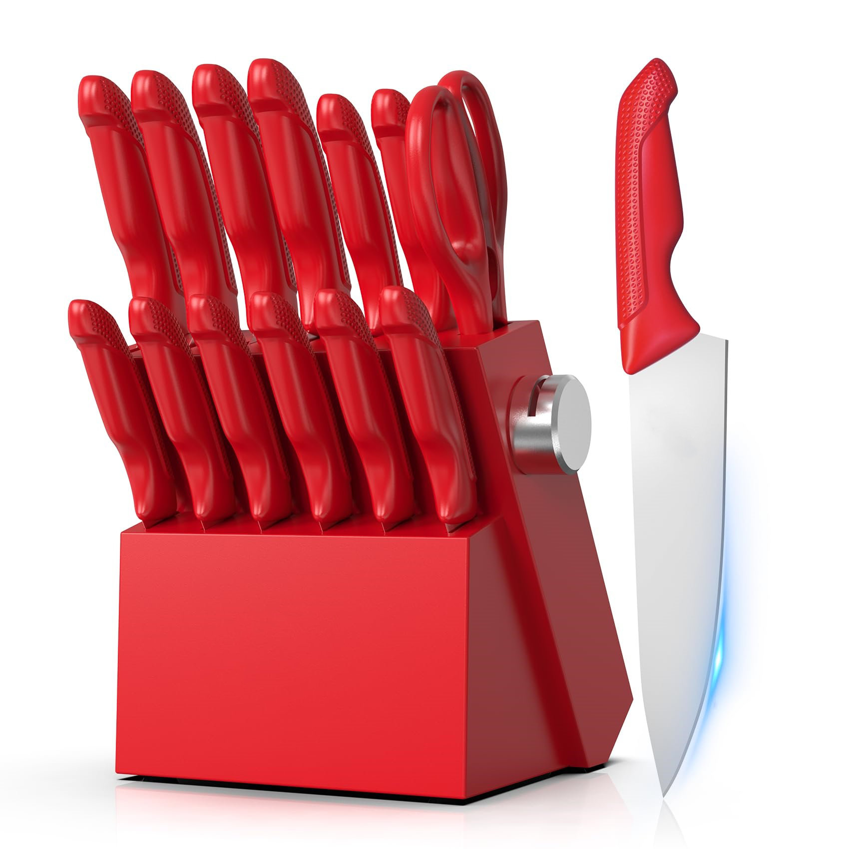 NURTOR 14 PCS Knife Set with Block, Sharp Knife Set with Built-in Sharpener, Dishwasher Safe | Wayfair