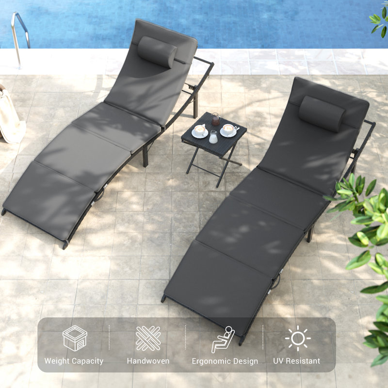Chaise longue d'extérieur avec table Willi, Gris