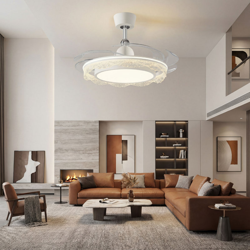 Ventilateur de plafond à profil bas de 42 po avec lumières DEL, pales transparentes invisibles, télécommande et commande APP, ventilateur de plafond moderne à intensité variable 3 couleurs pour salle à manger