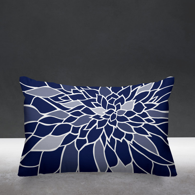 Raina Outdoor Reversible Throw Pillow, Navy Blue