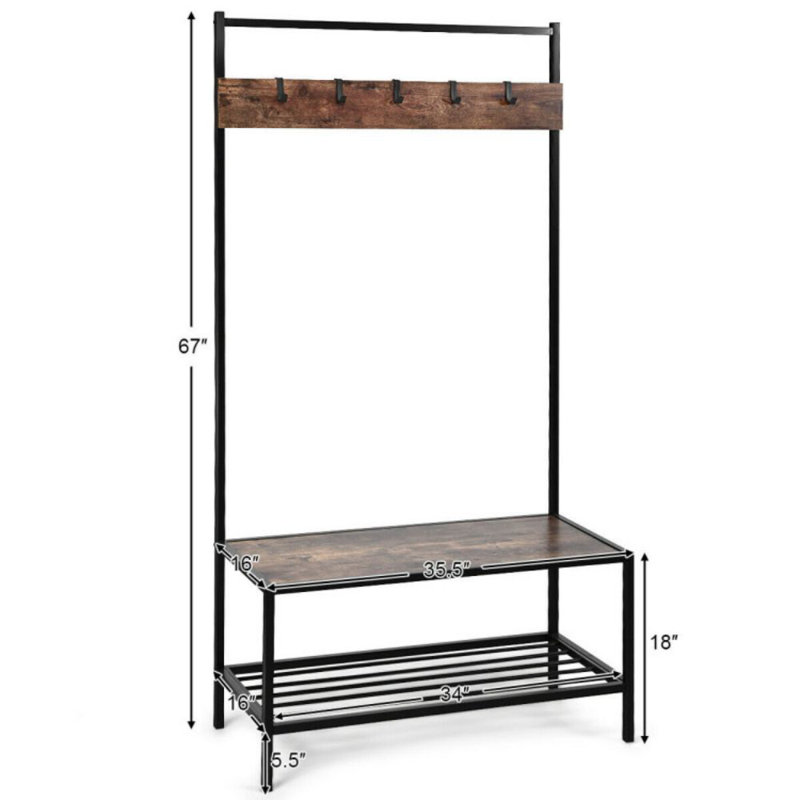 Arbre d'entrée Sungu avec banc et rangement pour chaussures, Brun