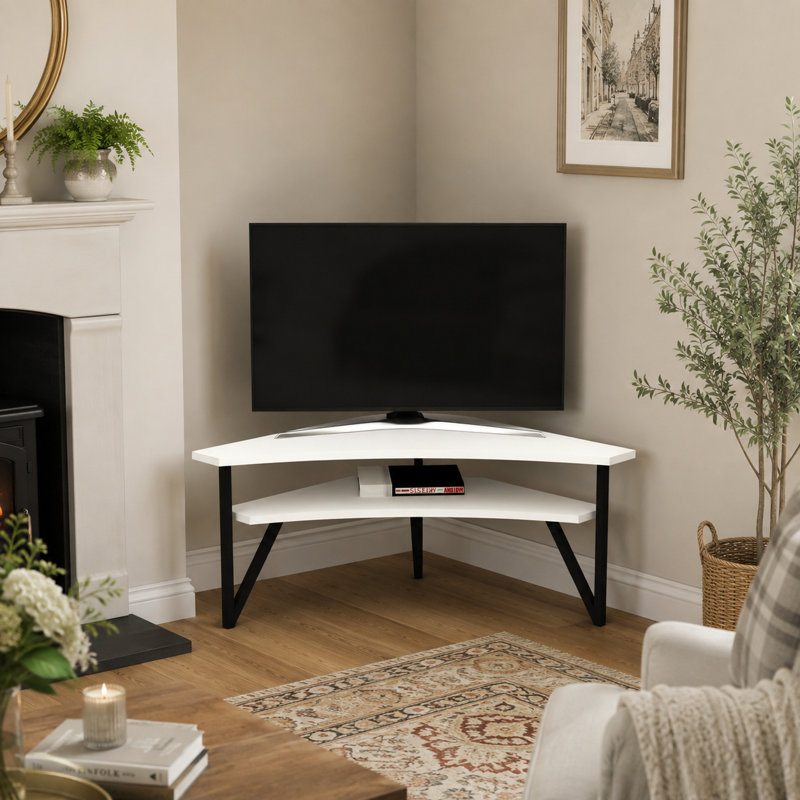 Corner TV Stand with Shelves for TVs up to 43" Krut, White