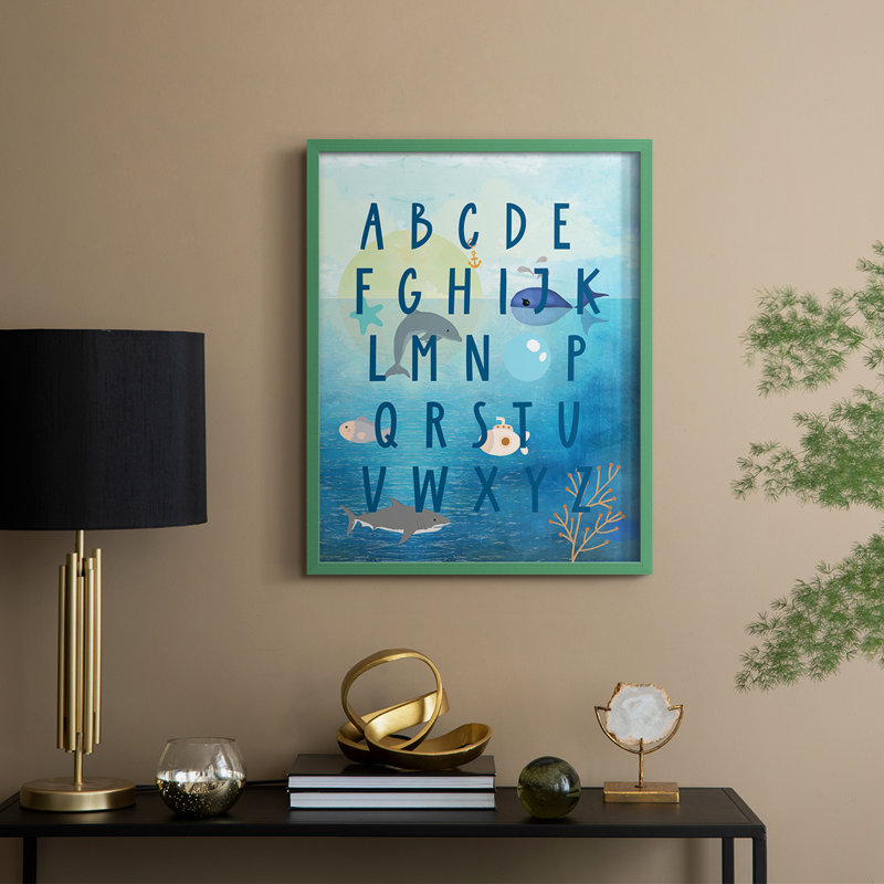 «Underwater Alphabet», reproduction encadrée - bois massif, H 30 po x l 24 po, Vert