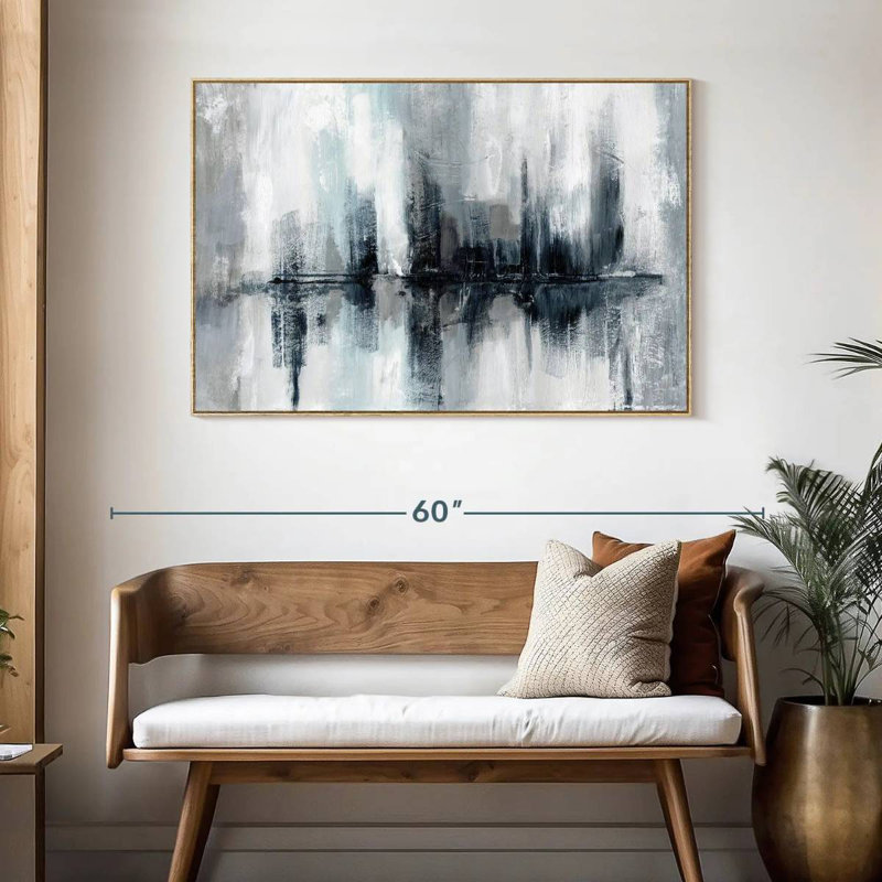 Lumières de port indigo, Cadre flottant en bois naturel, 46 po x 31 po