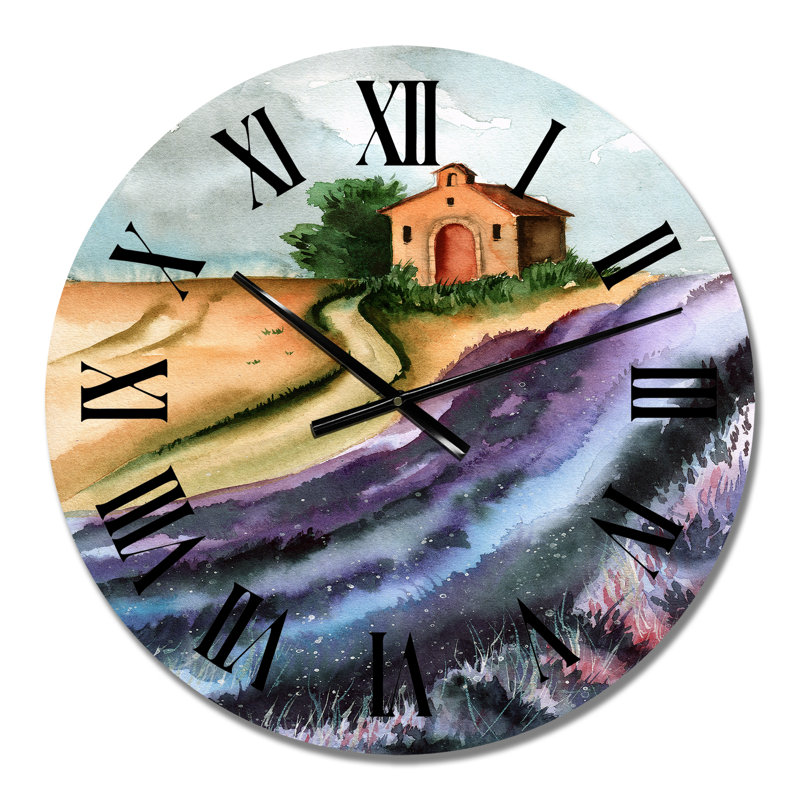 Horloge murale champ de lavande avec petite maison, Moyen