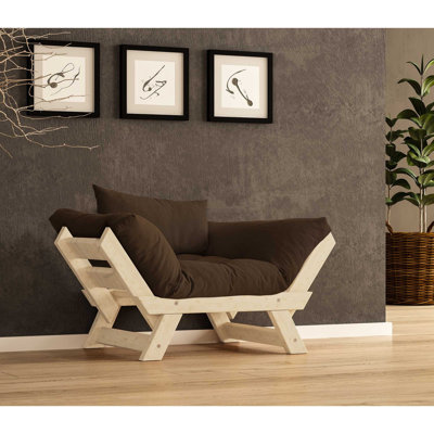 Canapé convertible d'extérieur en bois de pin 1 place avec coussins en lin imperméables