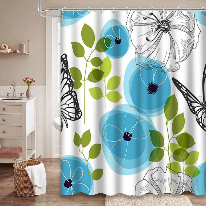 Rideau de douche à fleurs avec 12 crochets, L 72 po x l 72 po