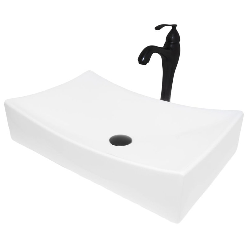 Novatto 13.75'' Porcelain Square Bathroom Sink with Faucet, Mattle Black