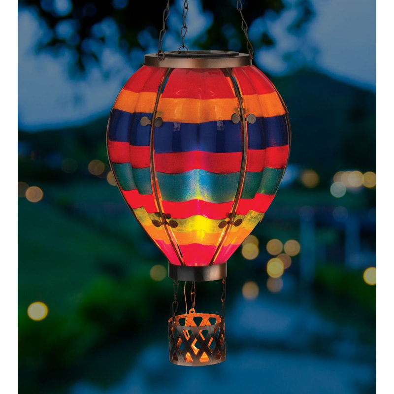 Blue Hand-Painted Glass Hot Air Balloon Solar Lantern