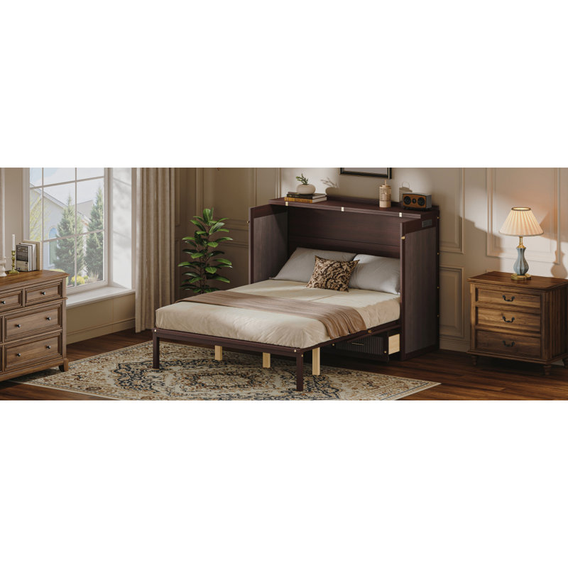 Armoire murale multifonctionnelle avec station de charge USB, lit escamotable vertical grand format avec tiroirs, lit escamotable mural peu encombrant avec verrou de sécurité et dispositif anti-basculement, café.