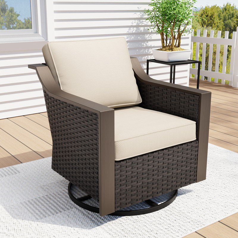 Patio Outdoor Wicker Chairs with Cushions, Cream