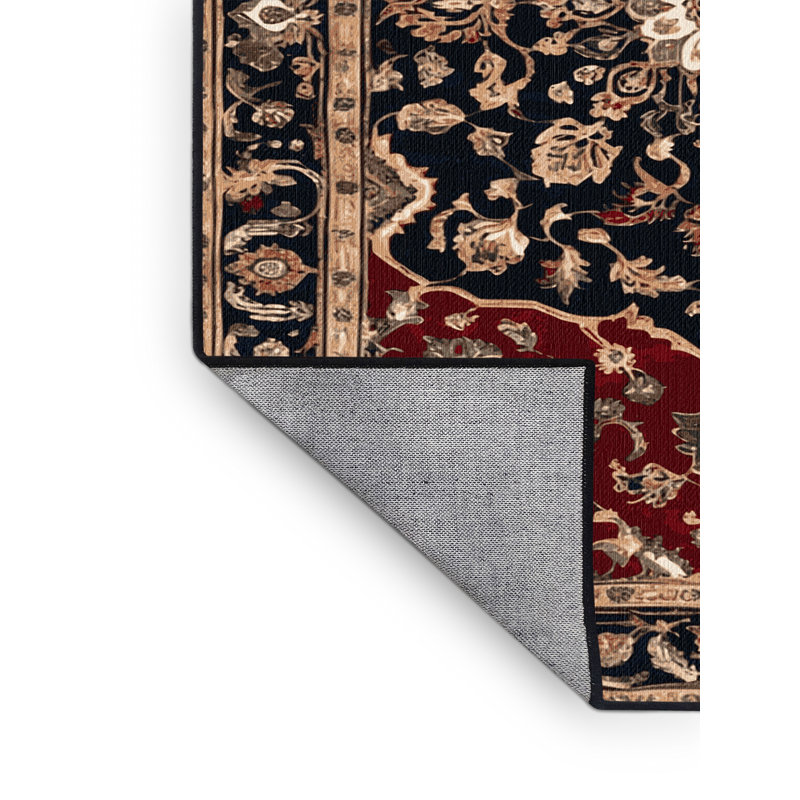 Tapis persan noir lavable à la machine, Rond 5 pi
