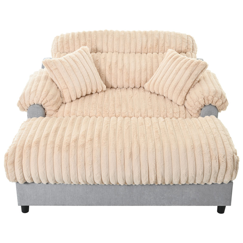 Chaise longue surdimensionnée en fausse fourrure l 65 po avec 2 coussins décoratifs assortis