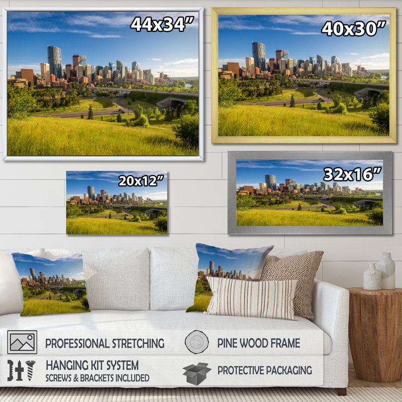 Skyline Calgary At Sunrise - art mural canadien sur toile, H 30 po x l 40 po x P 1,5 po, Toile tendue