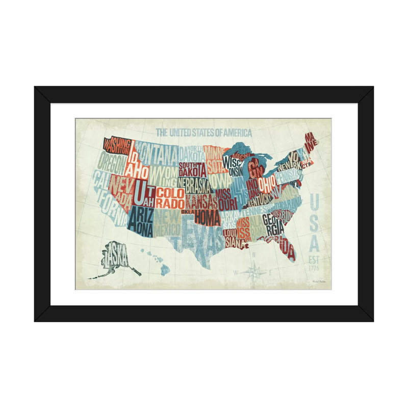 « usa modern », art textuel sur toile, Papier d'art encadré noir, Blanc, H 24 po x l 32 po x P 1 po