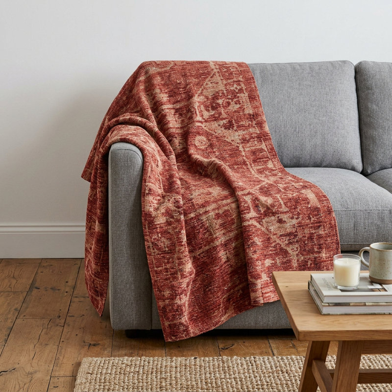 Jeté 50 "x 70" en polyester damassé rouge et marron